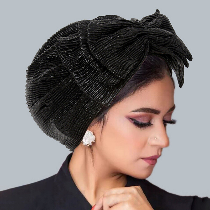 Muslim Women Turban Cap Arab Bow Shiny Hat Islamic Wrap Hair Baenie Lady Bonnet