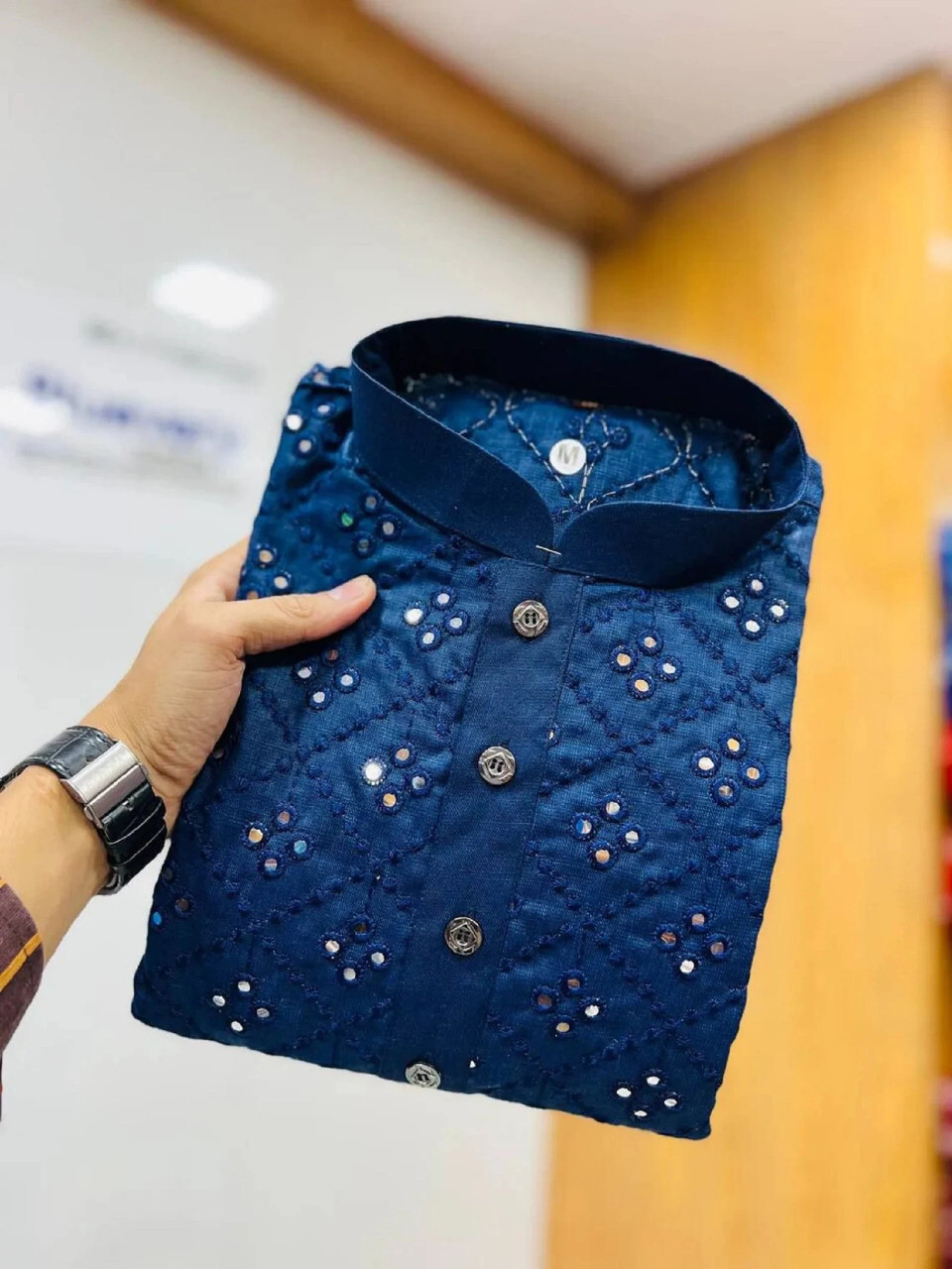 Blue Embroidered sequins Chikenkari Kurta For Men – ONLY KURTA