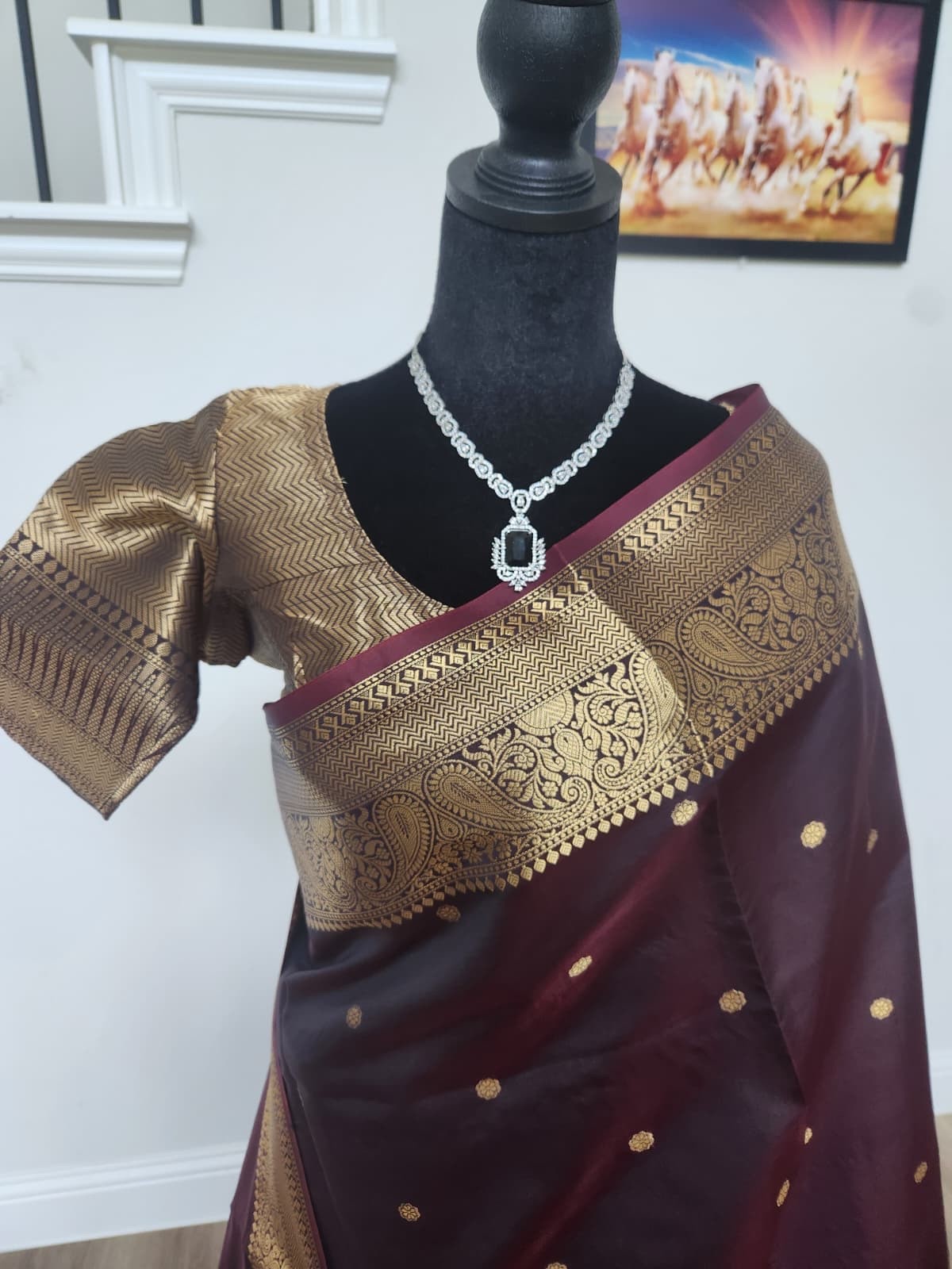 Coffee Brown Warm Silk saree with Stitched Blouse