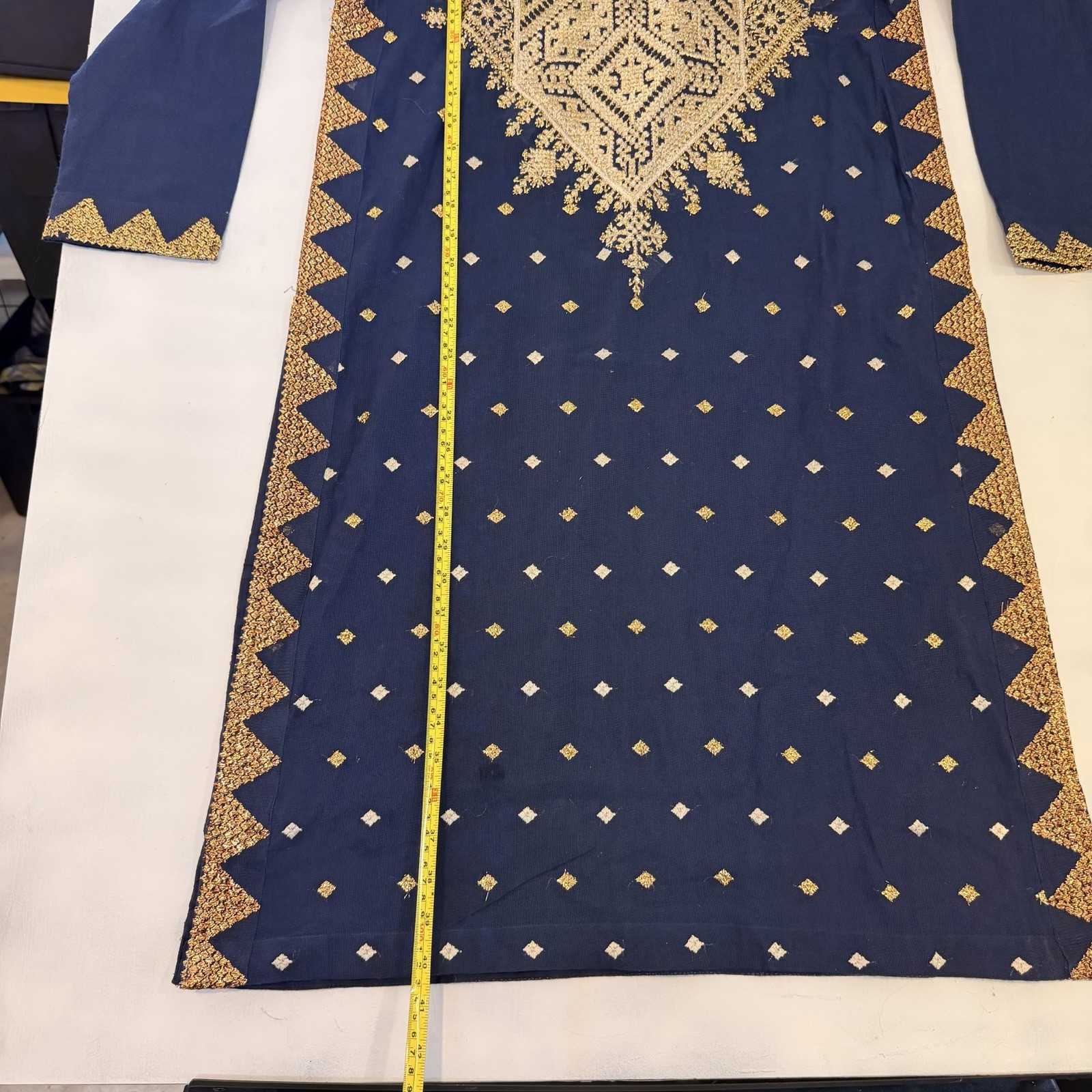 Khaadi Navy Blue Gold Embroidered Kurta Dress Women’s Size 12 Pakistani Formal