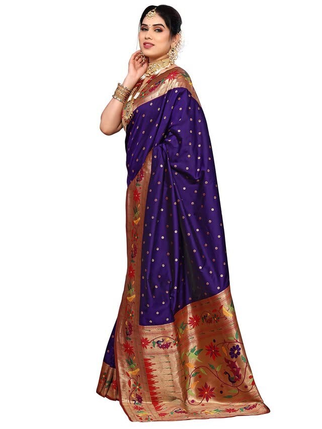 Women’s Paithani Jacquard Silk Blend Saree with Unstitched Blouse Piece