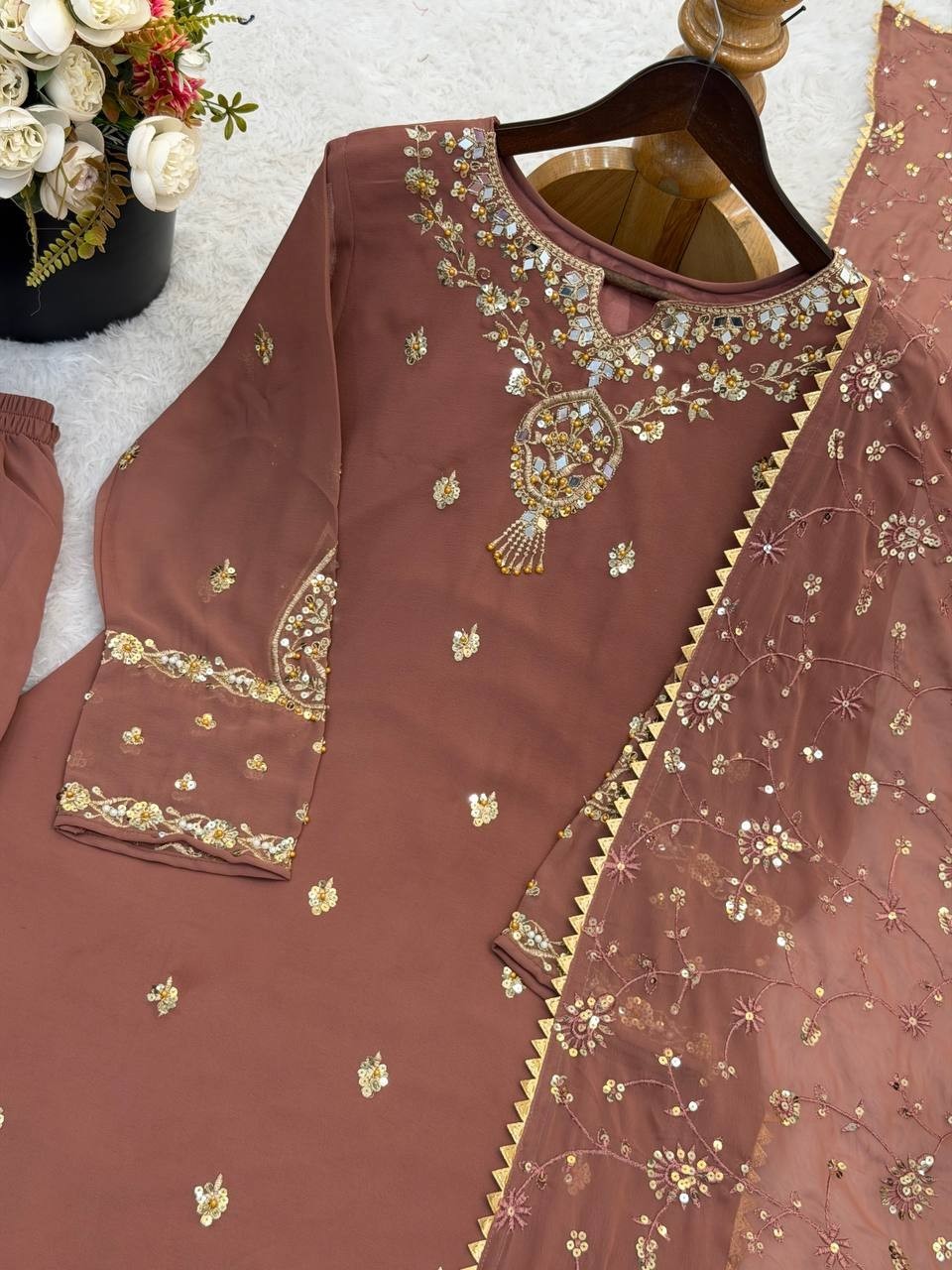 New Presenting Dusty Pink Faux Georgette Salwar Kameez With Dupatta For Festive