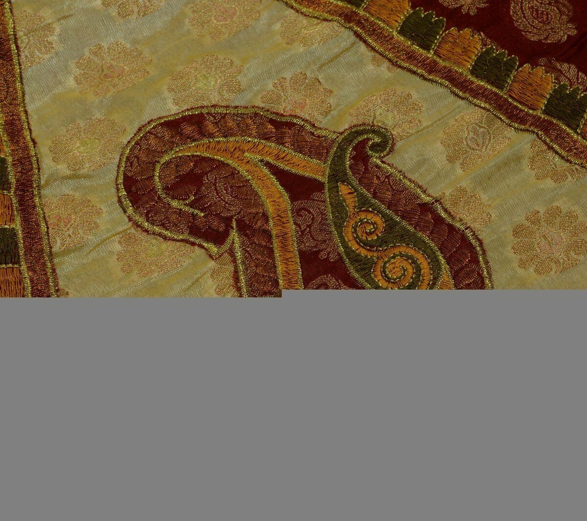 Indian Saree Embroidered Banarasi Chanderi Patch Work Brocade Border Sari Maroon