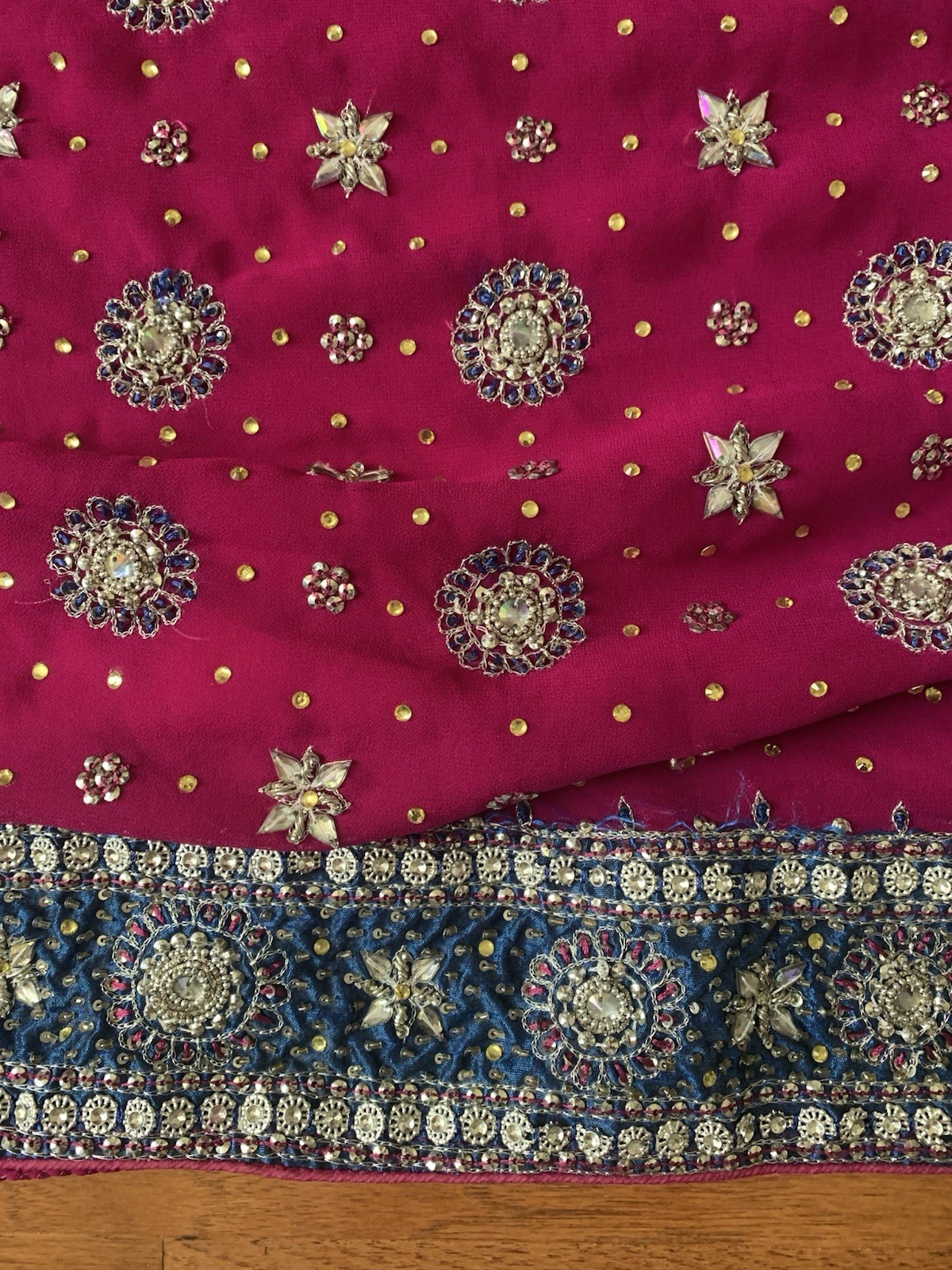 Sanskriti Vintage Indian Saree Georgette Hand Beaded Woven Fabric Ethnic Sari