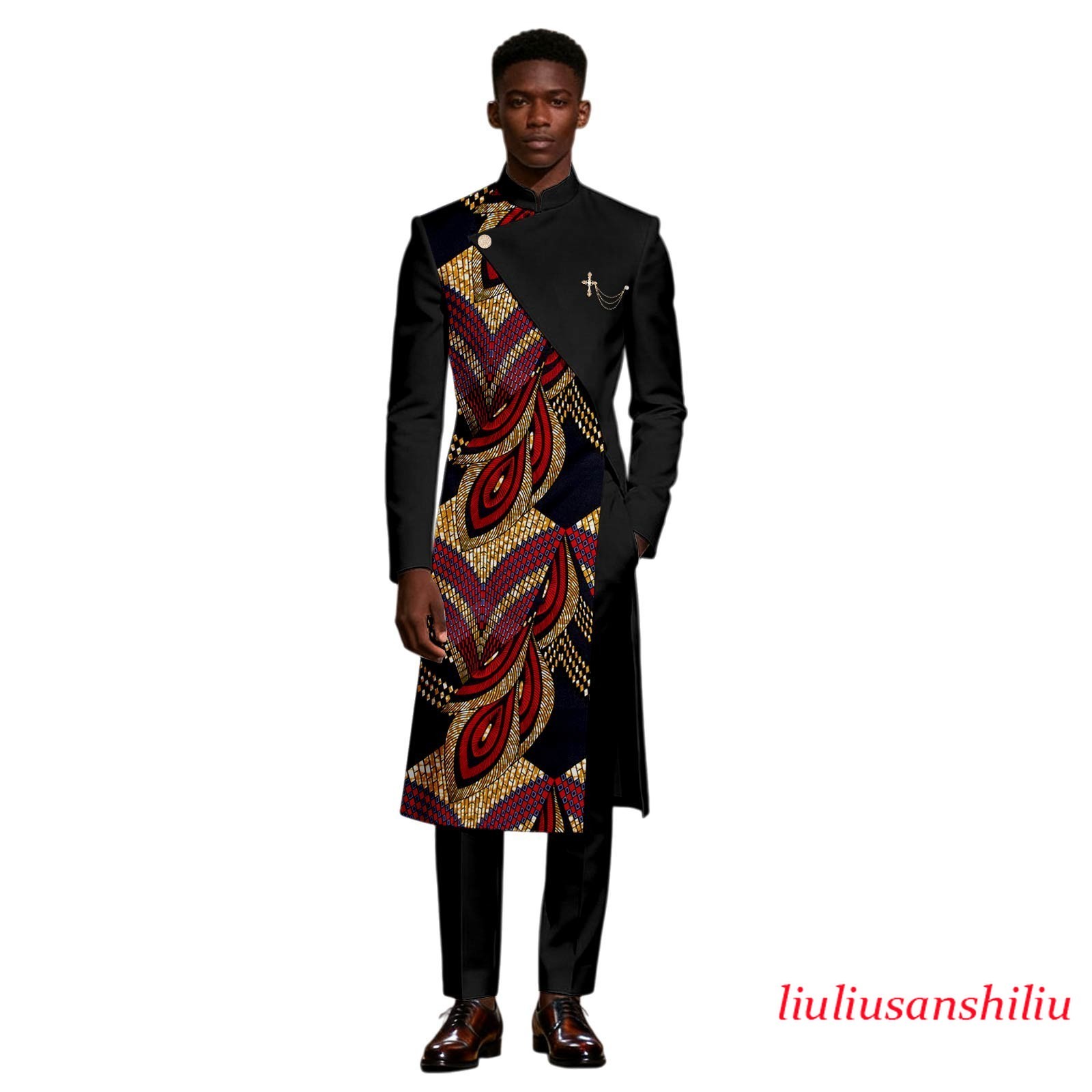 African Suits for Men Dashiki Printed Long Jacket and Pants 2 Piece Set African