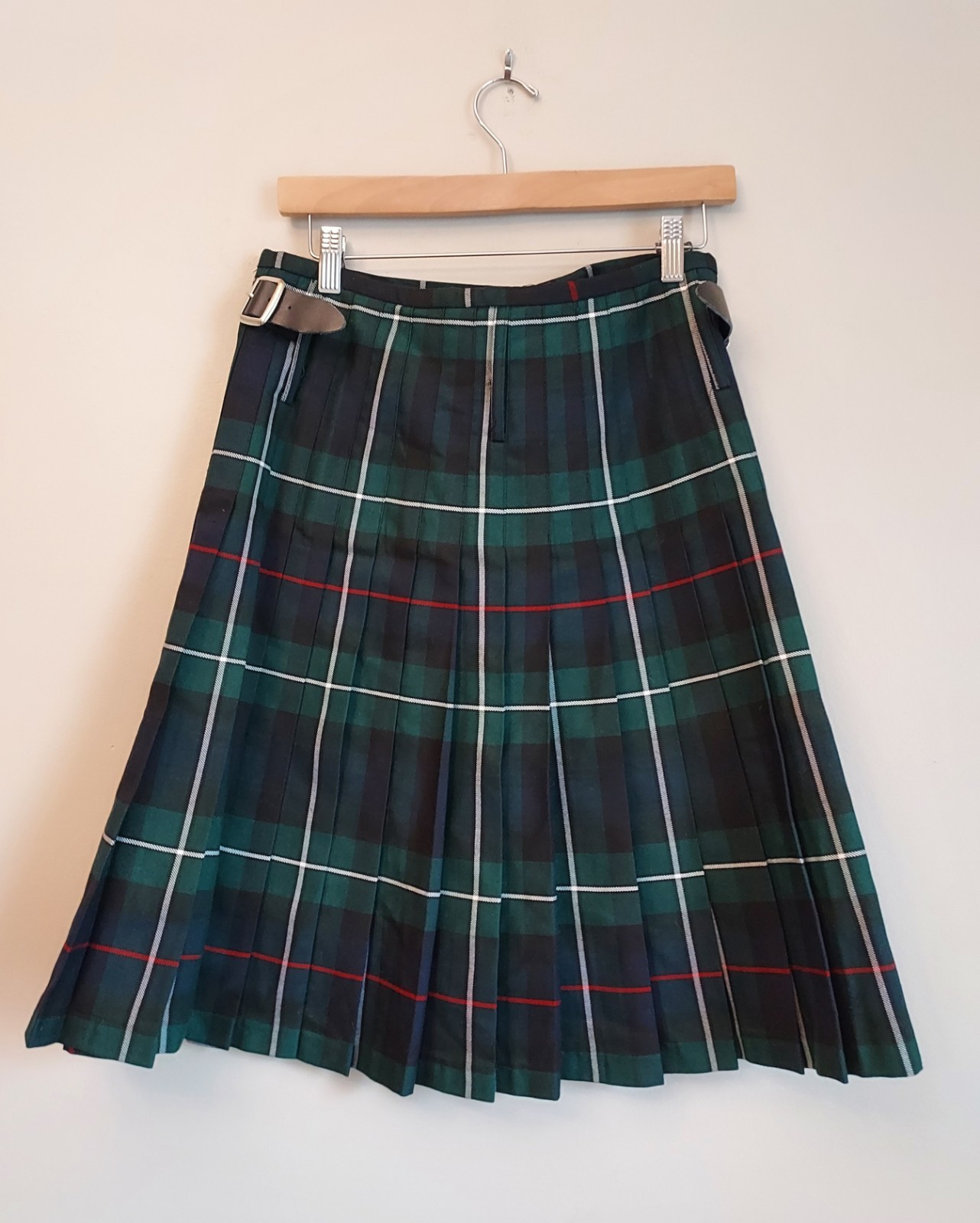 The Kilt Tartan Green Plaid Adjustable Size 28 30 Skirt Scotland