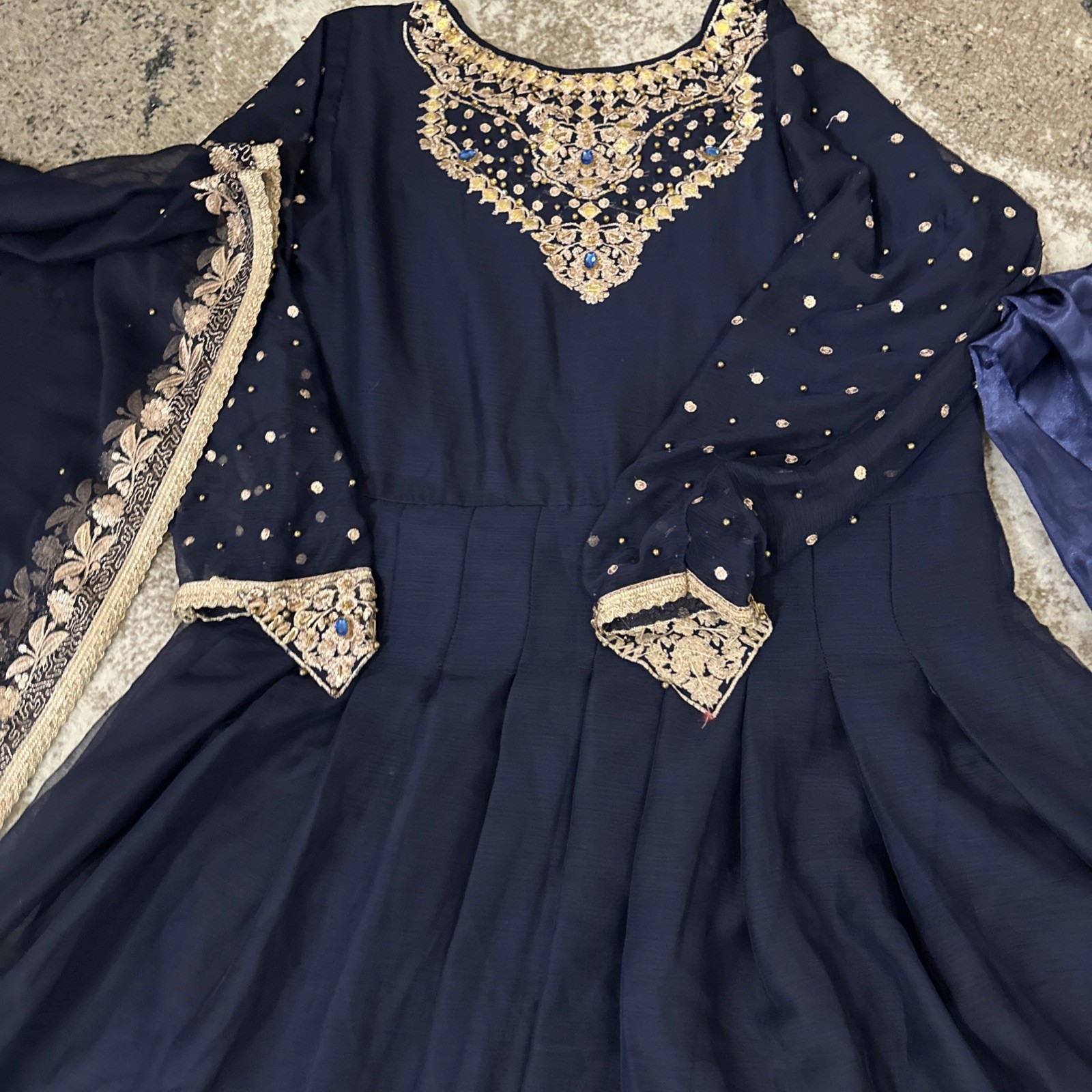Pakistani Indian anarkali Embroidered Chiffon Long Duppatta Bust 42