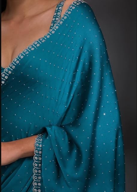Indian Bollywood Designer Satin Saree Embellished Traditional Wedding Wear Sari