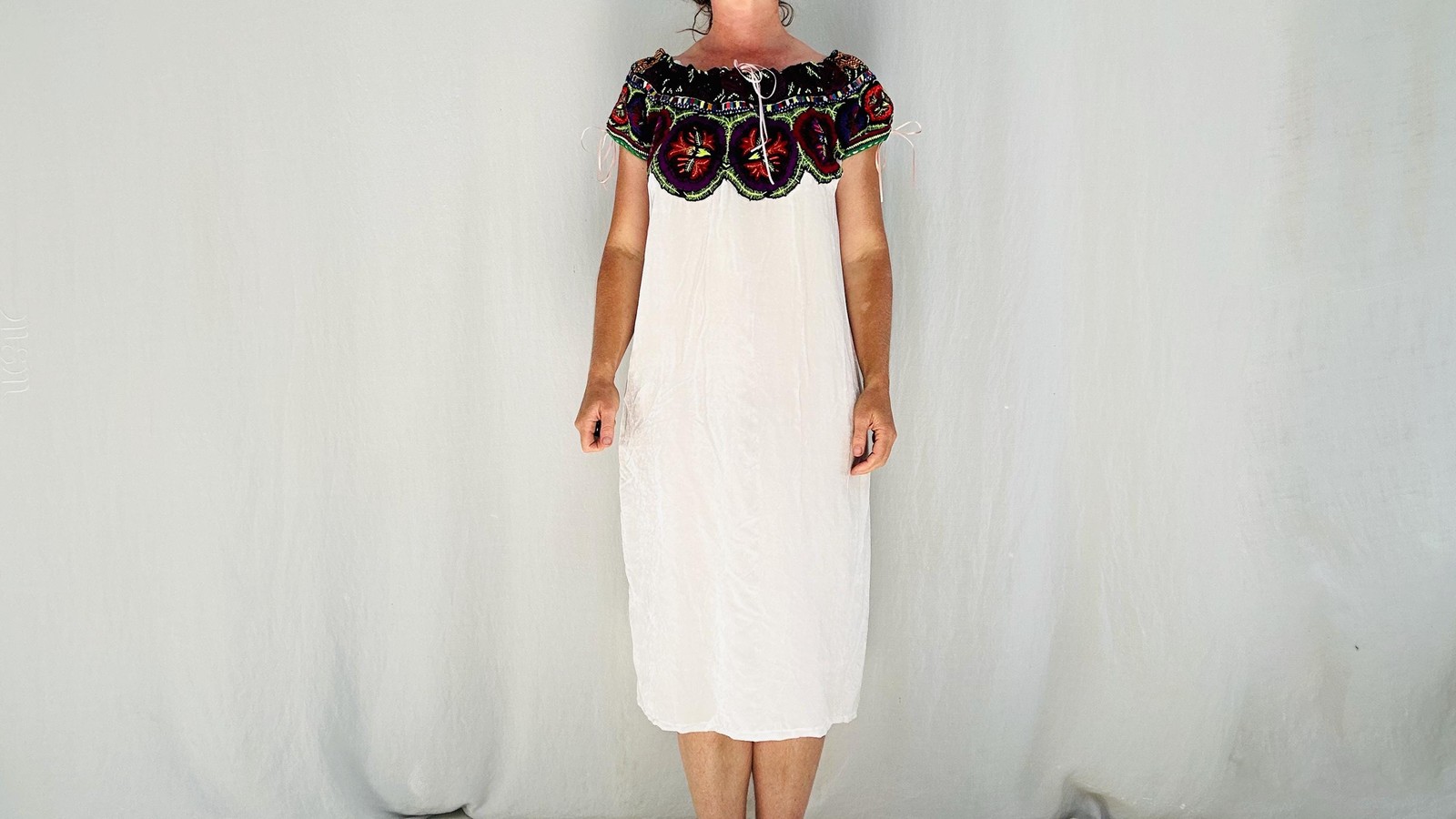Silk Velvet Embroidered Dress. Repurposed Ocosingo Embroidery Mayan Made Mexican