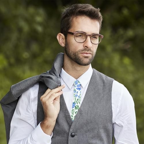 Easter Ties for Men Blue Floral Ties, Flower Tie Cotton Spring Tie Floral Ink