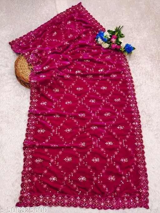 Pink Embroidery Velvet Dupatta For Bride And Women Velvet Shawl Odhani Veil