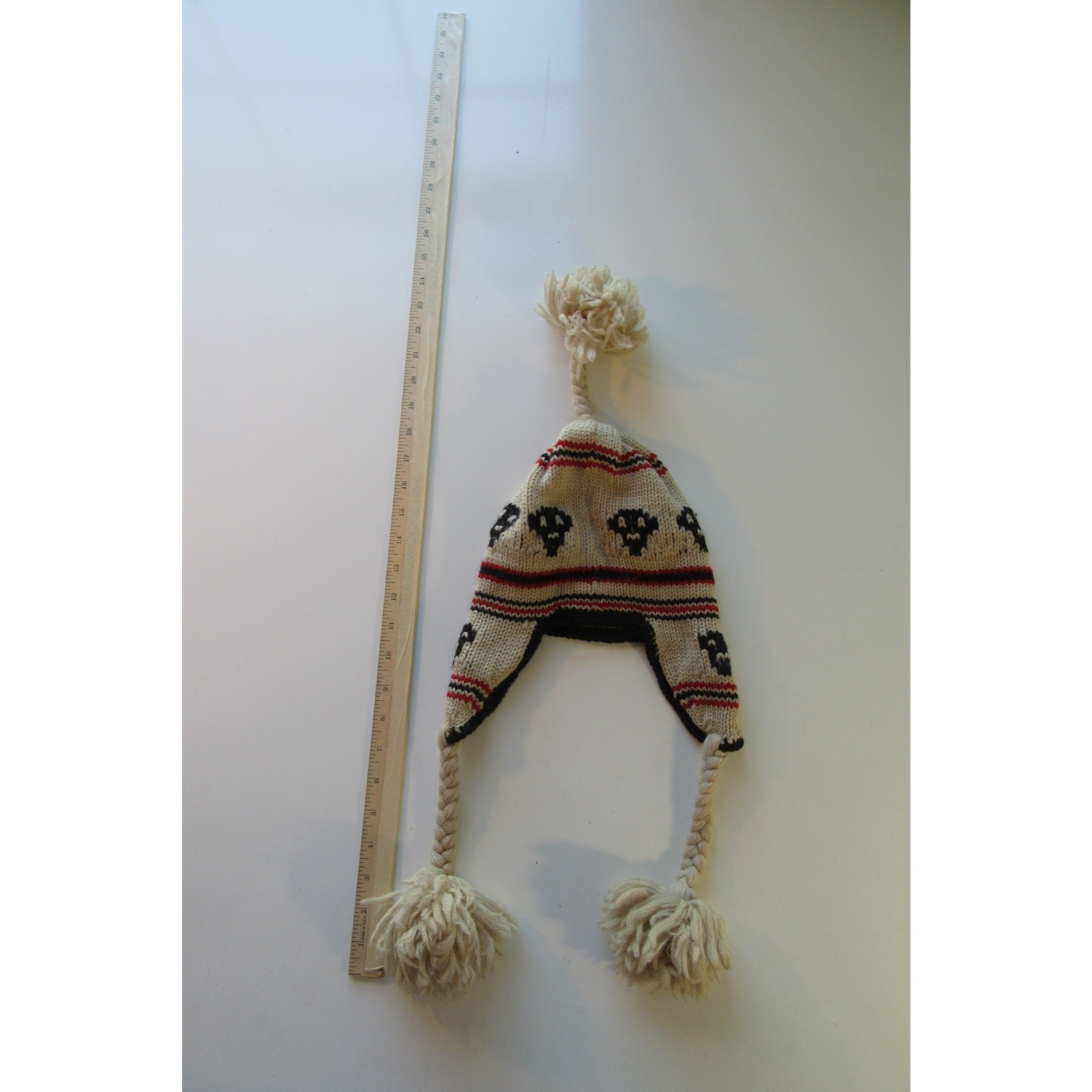 Peruvian Trading 100% Highland Wool Hat With Ear Flaps Pom Poms Skulls Unisex