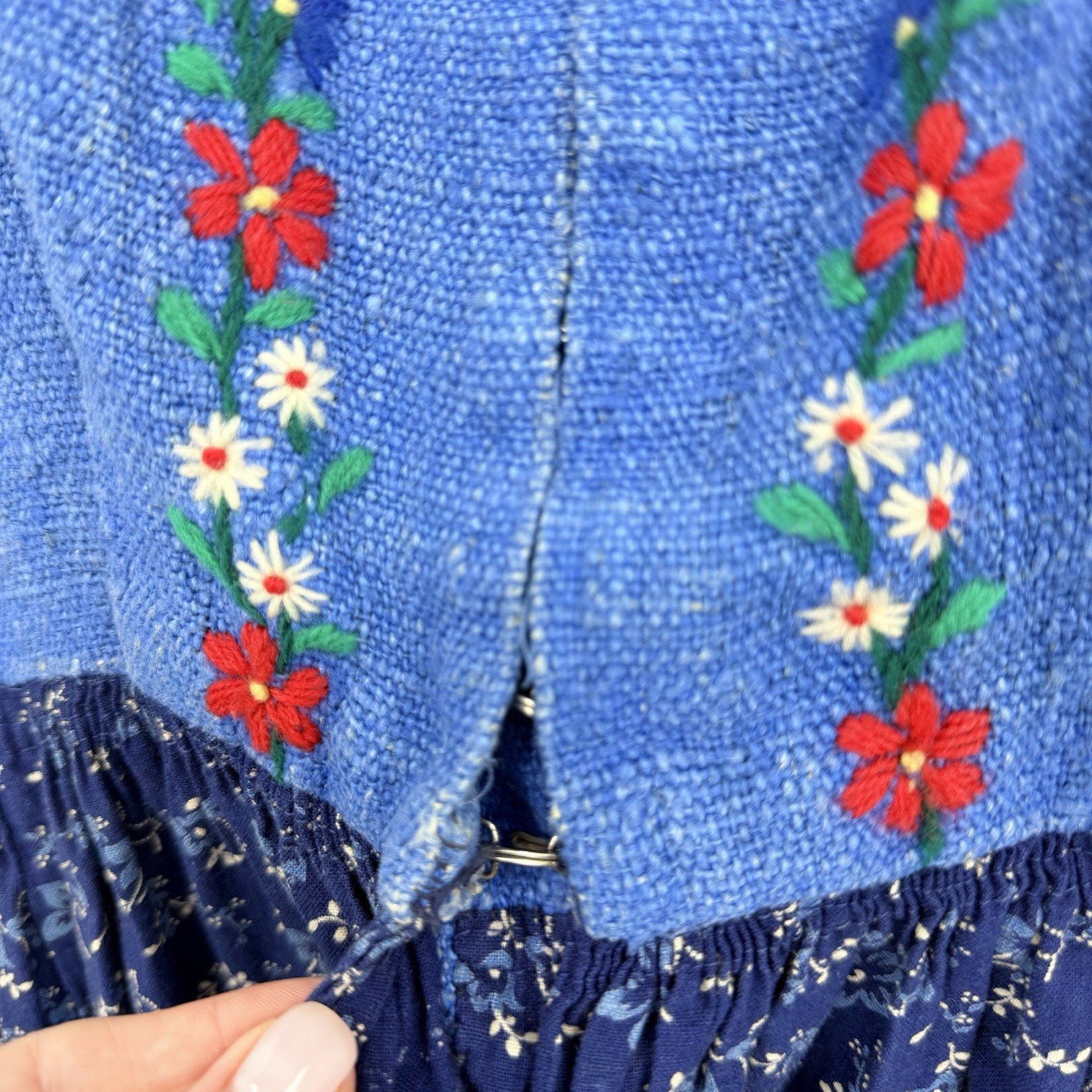 VTG 1950s Lanz German Bavarian Oktoberfest Embroidered Blue Sz 44 Dirndl Dress