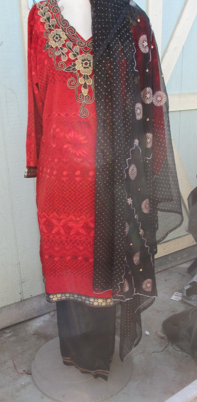 beautiful flower embroidery polyzoa pant kameez material chiffon Size XL 44