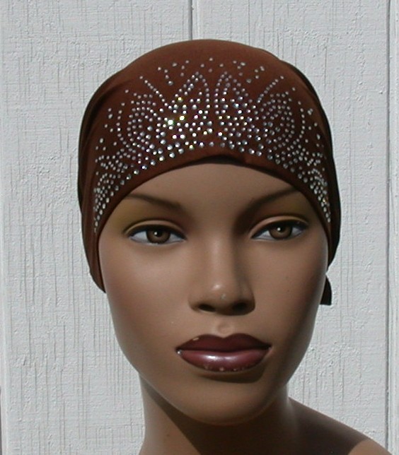 Set of 4 Rhinestone Caps fun & Flirty Chemo Tie Back Cap Black Grey Brown Violet