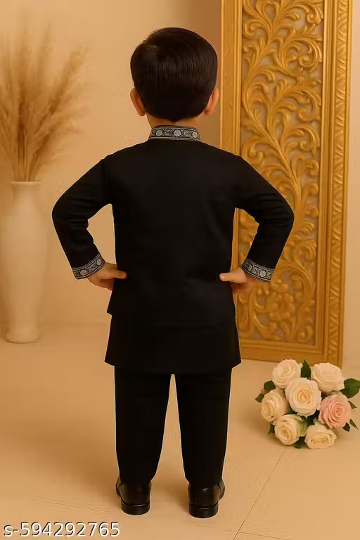 Boys Festive & Party, Wedding Kurta, Printed Waistcoat and Pyjama Set