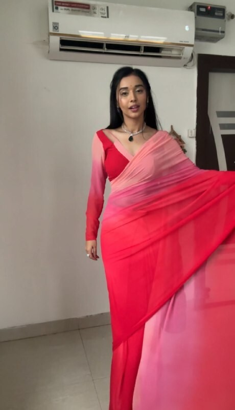 Pink & Red Color Georgette Bridal Wedding Party Wear Women’s Ready To Wear Saree
