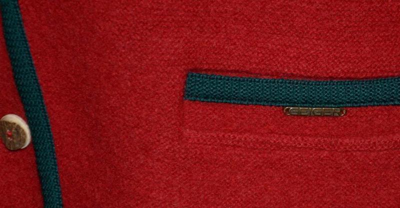 GEIGER BOILED WOOL Sweater Jacket AUSTRIA Red Women THICK & WARM / B43″ 12 M