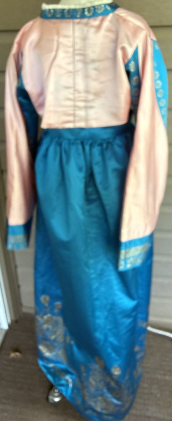 Vintage Korean Traditional Dress Silk Hanbok Pink &Blue w/Petticoat Size S/M