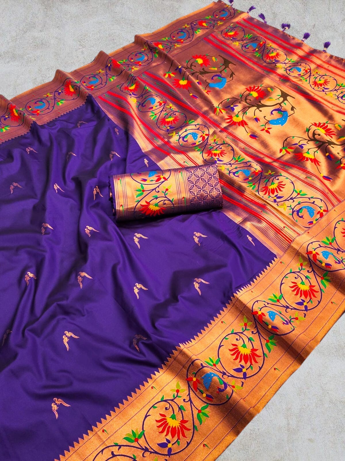 Pethani Silk Saree,Zari Weawing Saree,Meenakari Work Saree,Peacock design Saree