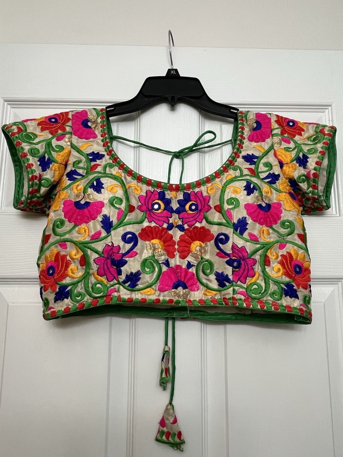 India Saree top Handmade Silk Blend Embroidered Choli Blouse Tie-Back chest 20”