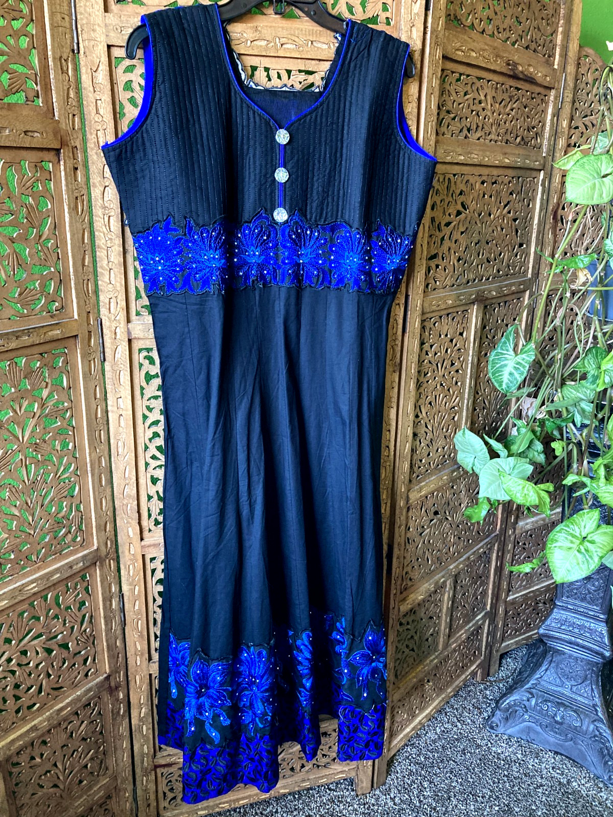 Cobalt Blue Gemstone Embroidered Flowers Party Dress Bollywood Salwar Kameez