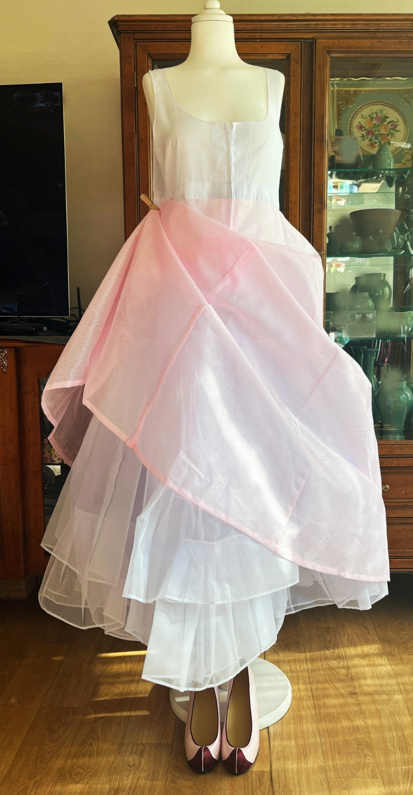 Korean Traditional Dress Silk Hanbok Set-Mint & Pink / Petticoat & Hanbok Bag