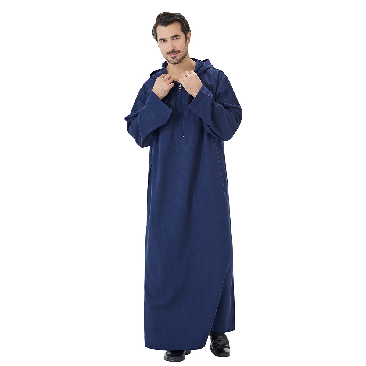 Men Islamic Robe Arab Caftan Muslim Hooded Dubai Thobe Jubba Dishdasha Thoub New