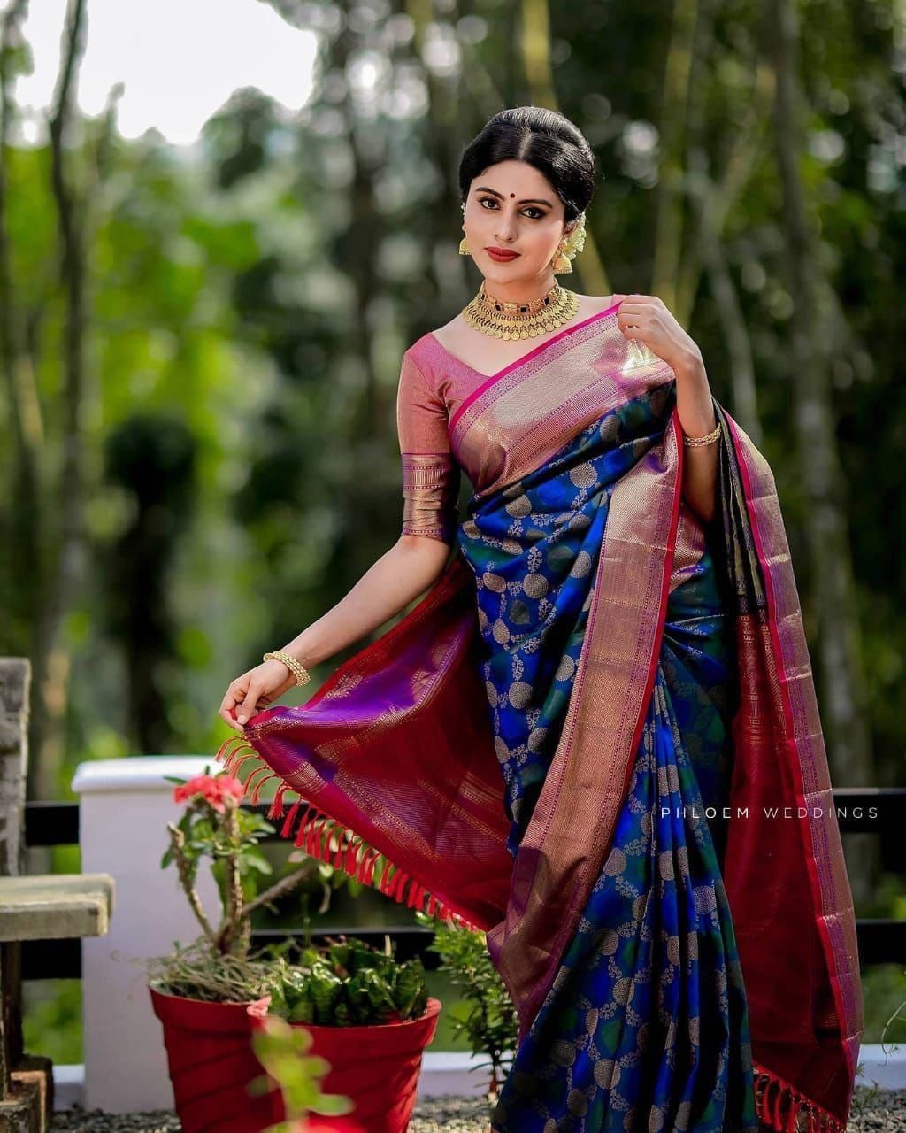 Designer Sari Soft Lichi Silk Jari Bridal Saree Blouse South Indian Party Wear
