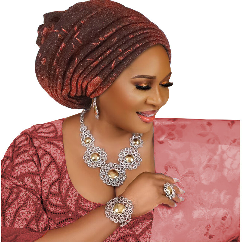 Nigerian African Women Pleated Head Cover Wrap Caps Islamic Bonnet Headwear Arab