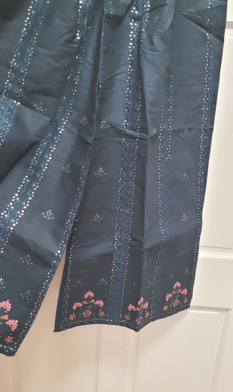 3pc Formal Cotton Linen Salwar Kameez w/ Dupatta – Navy Blue – Medium