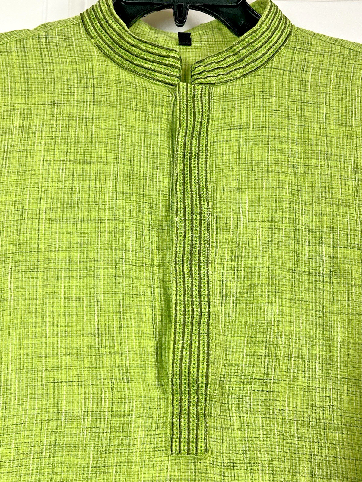 Vibrant Lime Green Kurta Linen Blend Long Sleeves Size 40 side slit