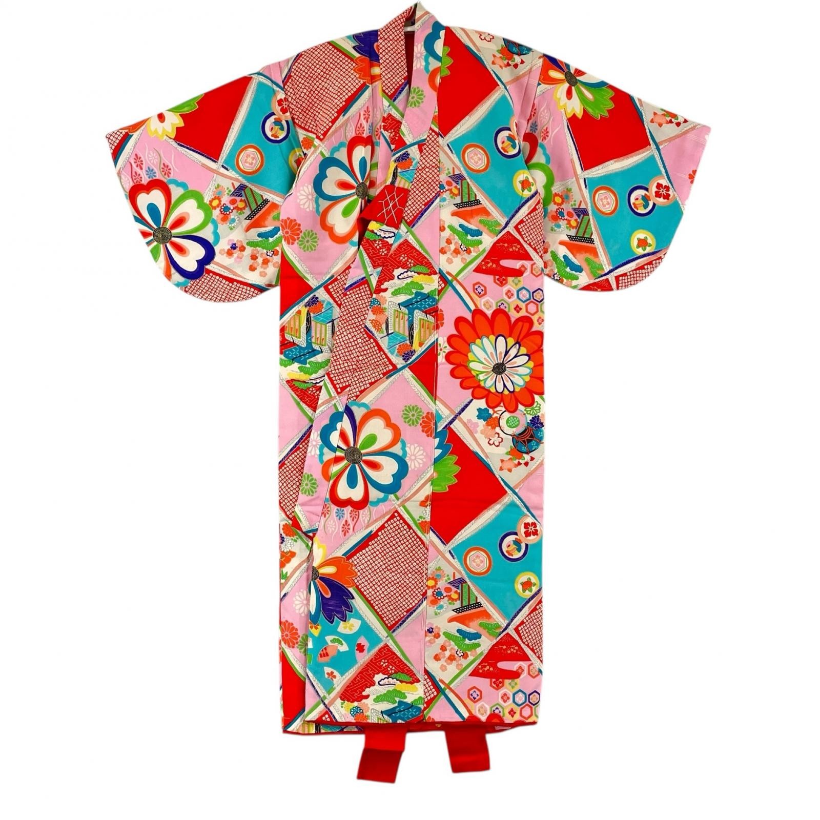 Haori pink Kids Shichi-Go-San (7-5-3) Festival: Hifu (vest) and Kimono【used】