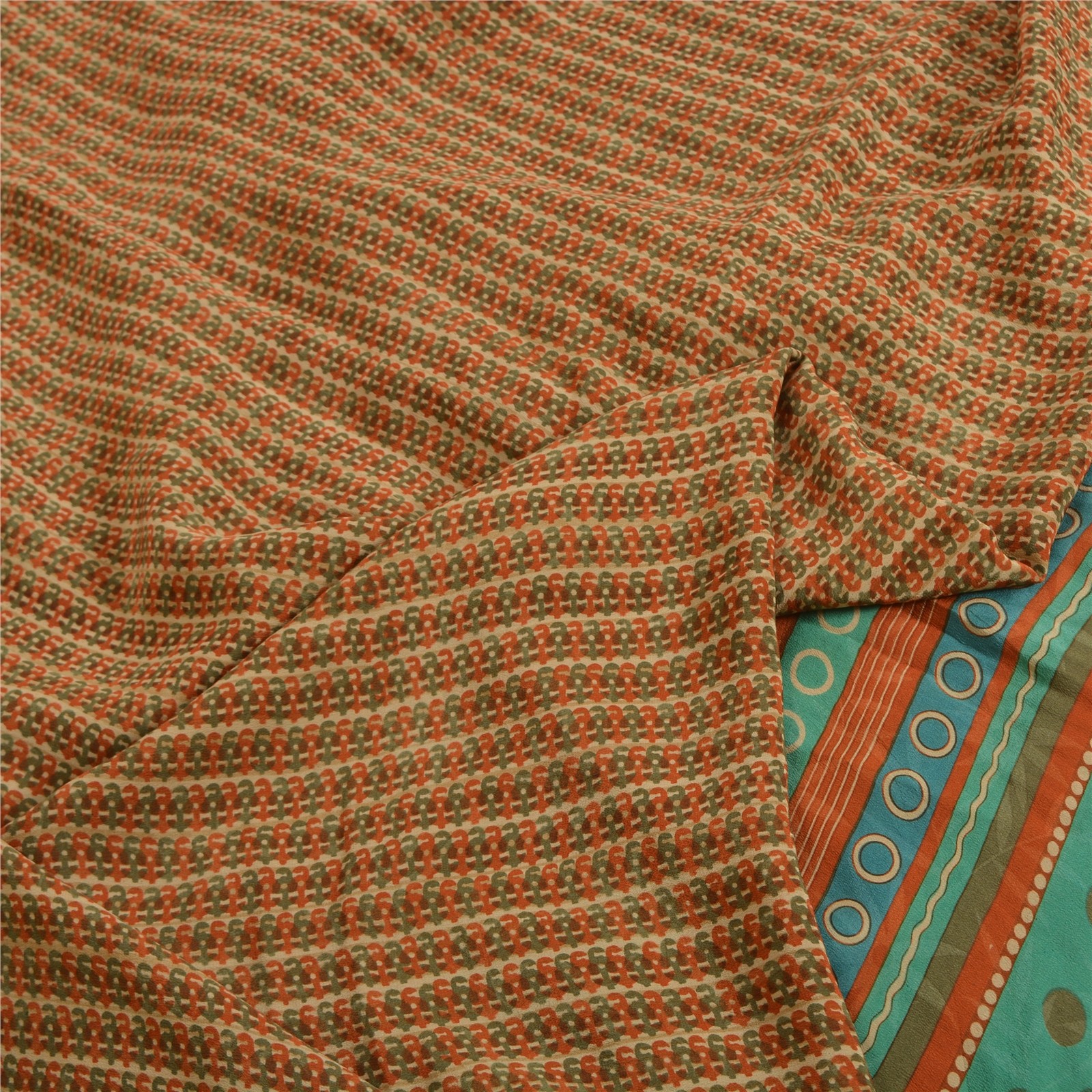 Sanskriti Vintage Sarees Multicolor Pure Crepe Silk Printed Sari Craft Fabric