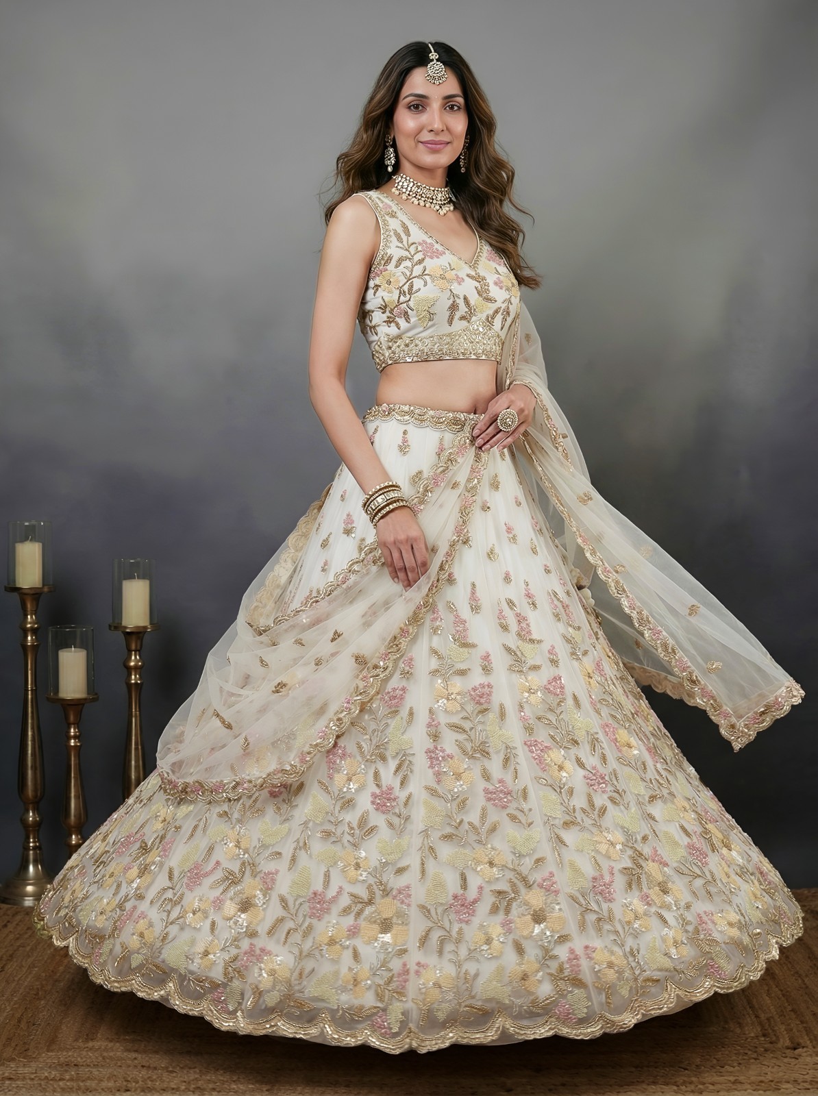 Designer Heavy Net Lehenga Choli Crystal Pipe Handwork Bridal Wear