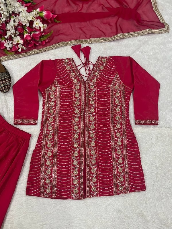 Latest Heavy Simar Silk Pink Top Palazzo With Dupatta For Women Festival