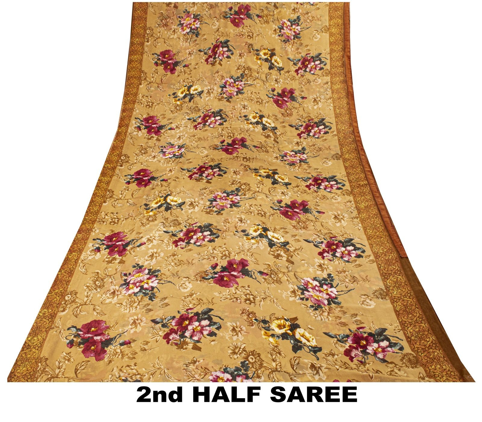 Sanskriti Vintage Saree Brown Georgette Digital Print Floral Sari 5 Yard Fabric
