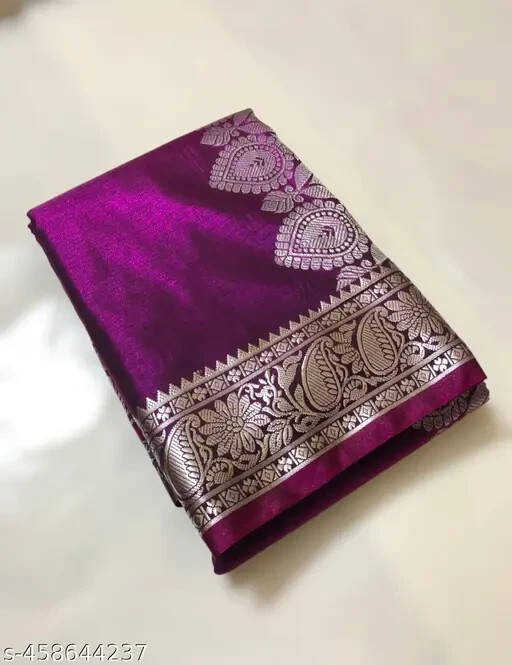 BEAUTIFULL SILVER ZARI BANARASI SILK SAREE WITH HEAVY JACQUARD PALLU