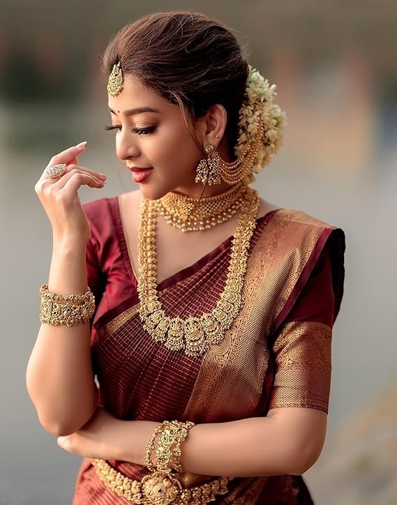 Women’s Soft Banarasi Silk Jacquard Saree with Unstitched Blouse Piece