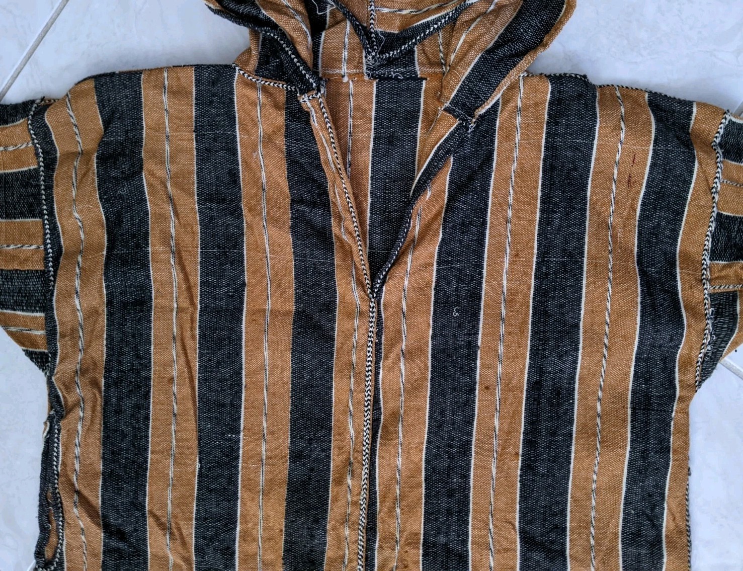Vtg Handmade Moroccan Djellabah Stripes Jellaba Kaftan Wool Hooded Thobe Long