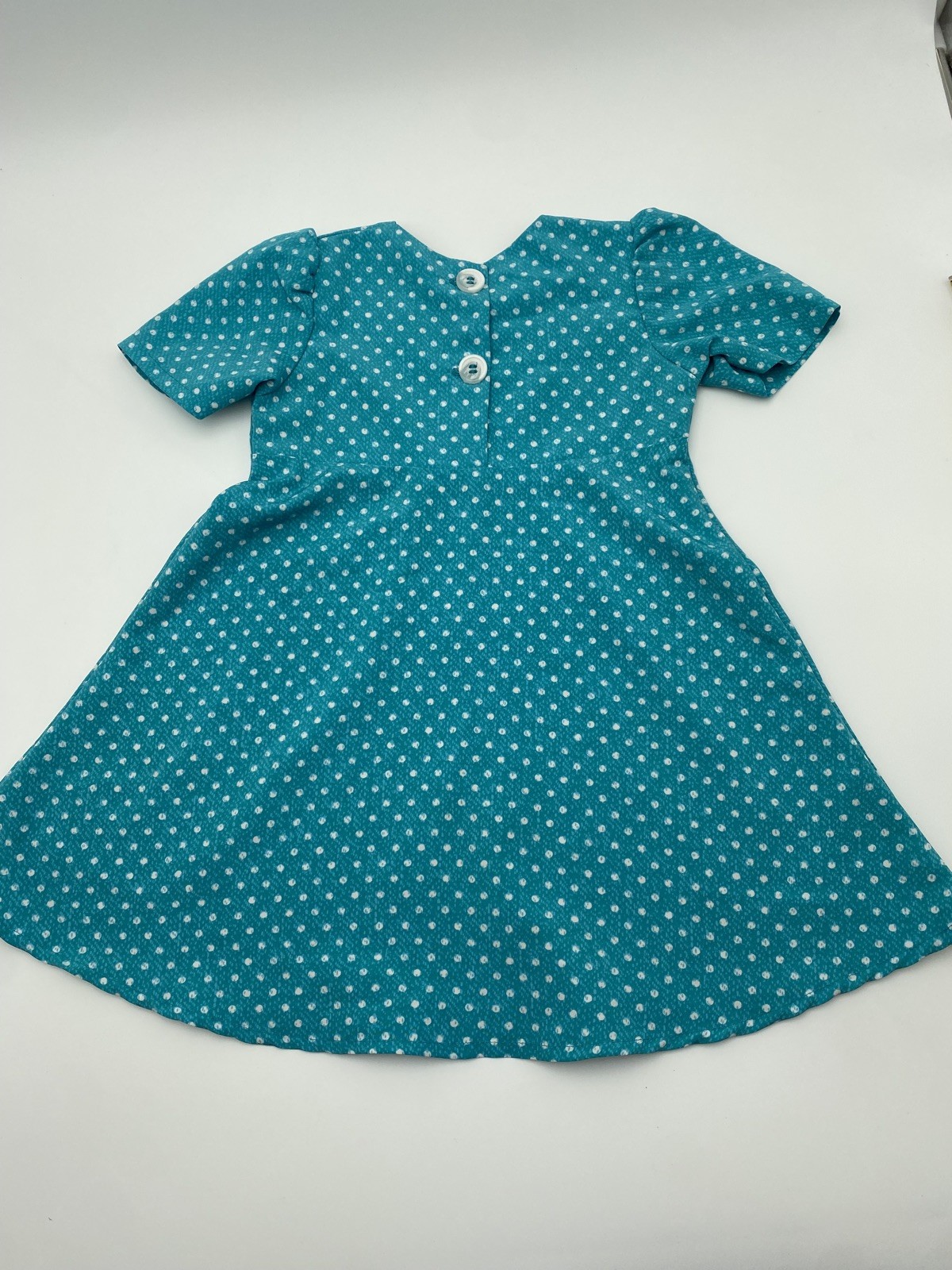 AMISH MENNONITE LITTLE GIRL’S TEAL GREEN POLKA DOT HANDMADE DRESS