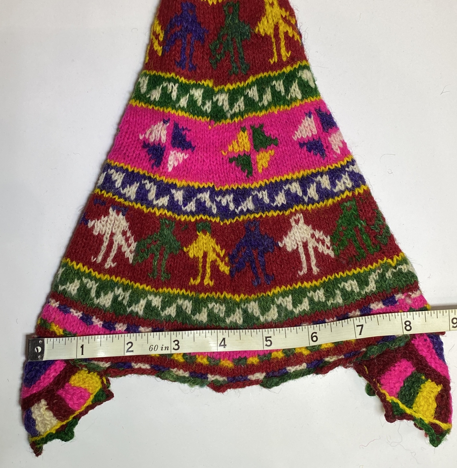 Vintage Peruvian Chullo Yarn Hat SMALL Ear Flaps Pointed flop Over Handmade H4A