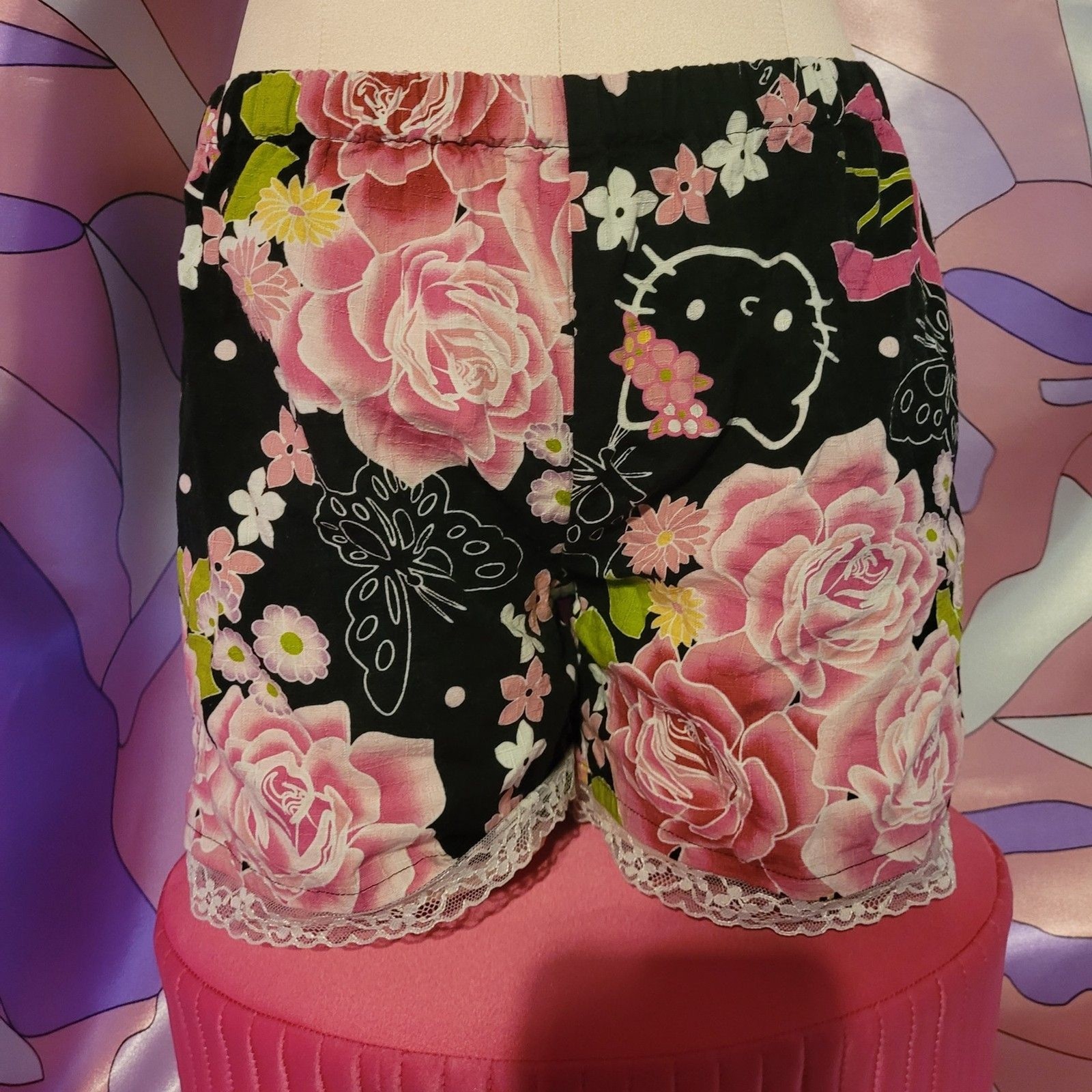 Hello Kitty Top Shorts Outfit Size Small Black Lace Rose Halloween Gyaru Cosplay