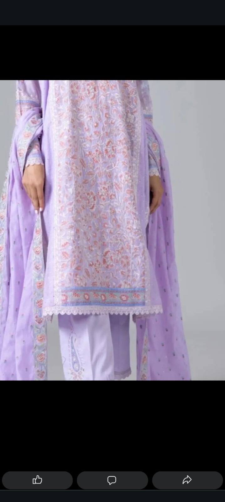 Khaadi Kurta Fancy Lilac Embroidered Sequins Size 14 Loose Fit Cotton net