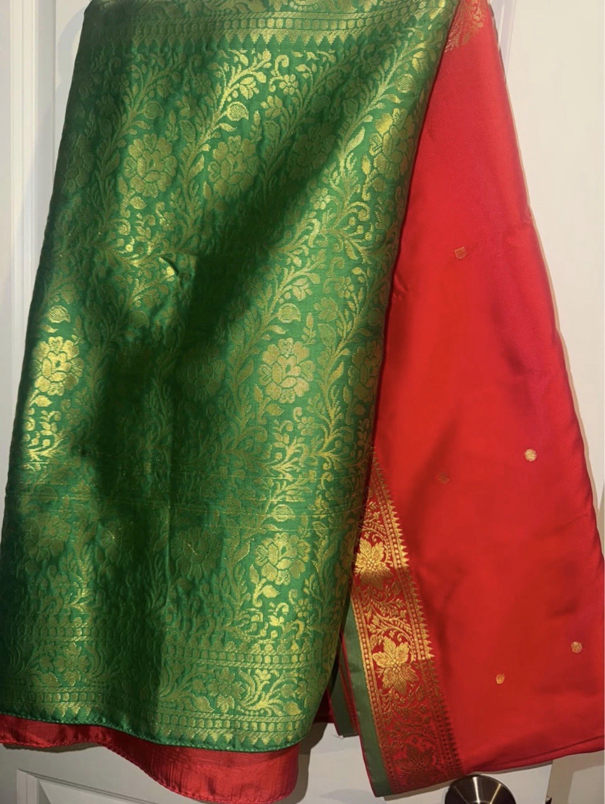 Pink/red and green silk saree w/ stitched blouse- NWOT