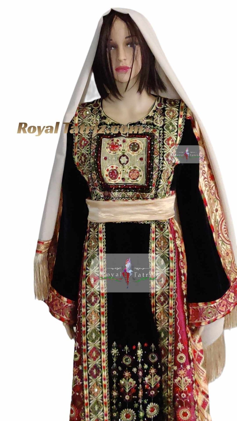 Tatreez Malacca Black Silk Velvet Stoned Embroidered Thobe