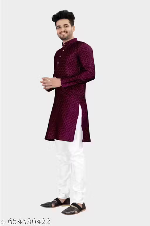 Jacquard Kurta Set/ Men’s Traditional Jacquard Kurta Pajama Full Sleeve Kurta
