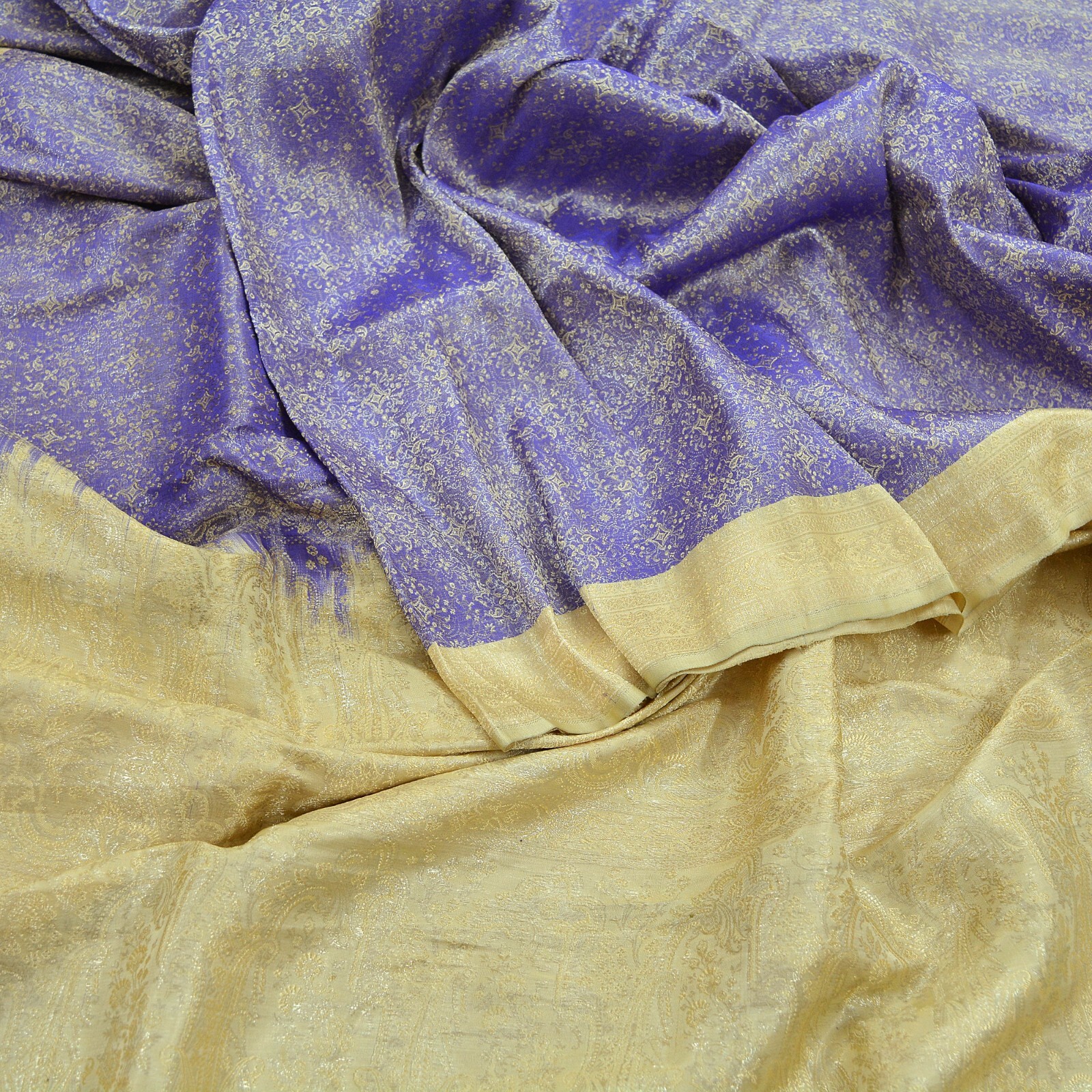 Vintage Purple Heavy Bridal Saree Pure Silk Hand Woven Brocade Sari Fabric 5yd