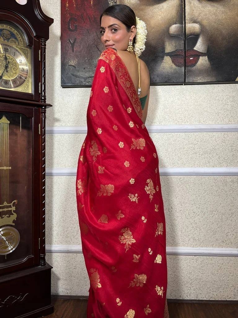 Soft Lichi Silk Sari Beautiful Rich Pallu & Jacquard Work Saree With Blouse New
