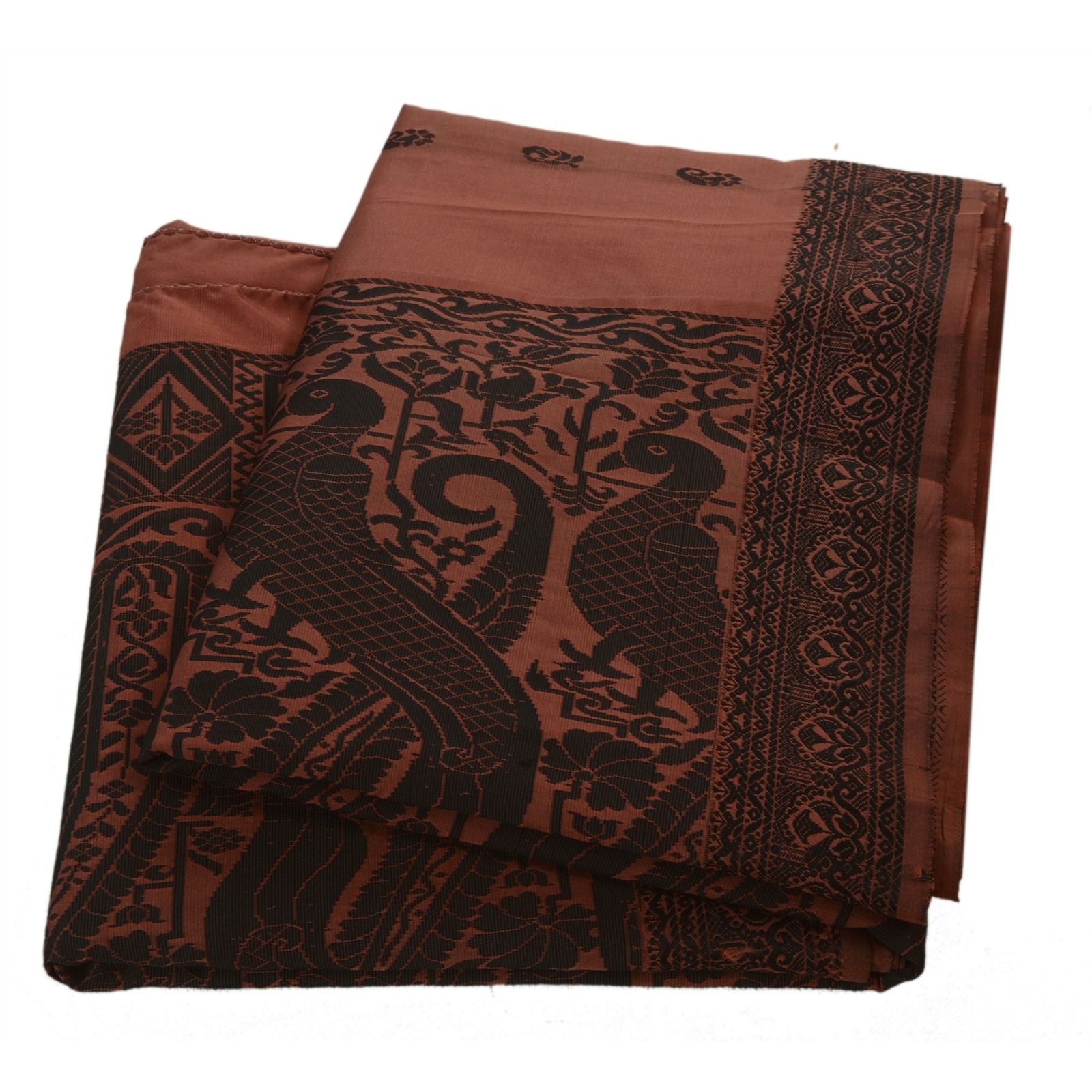 Sanskriti Vintage Saree Art Silk Woven Brown Craft 5 Yd Fabric Peacock Premium S